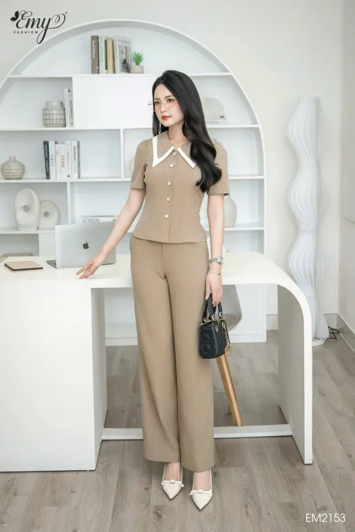 A2153 Áo Be Sọc Kem Phối Cổ