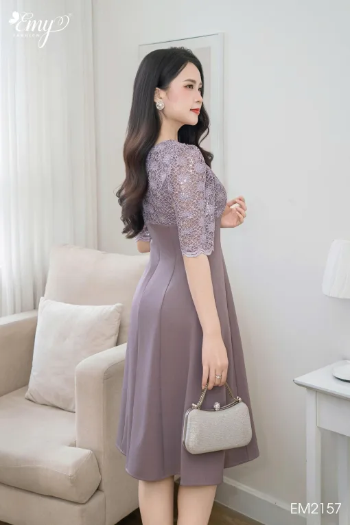 EM2157 Đầm Xoè Ren Tím Kim Sa