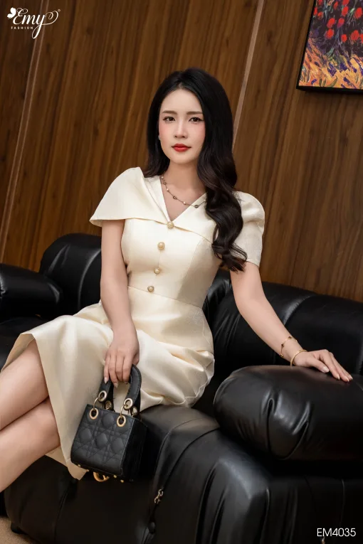 EM4035 - Đầm Xoè Peplum Trắng
