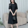 EM9642 - Đầm Xoè Đen Tay Lỡ Phối Ren
