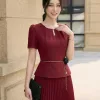 EM4038 Đầm Xòe Peplum Đỏ Xếp ply