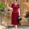 EM4038 Đầm Xòe Peplum Đỏ Xếp ply