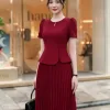EM4038 Đầm Xòe Peplum Đỏ Xếp ply