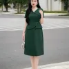 EM4036 Đầm Xoè Peplum Xanh