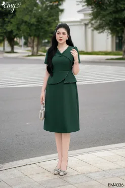 EM4036 Đầm Xoè Peplum Xanh