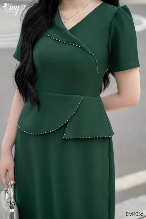 EM4036 Đầm Xoè Peplum Xanh