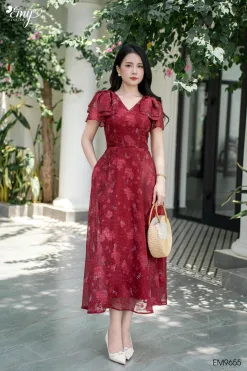 Đầm xòe dự tiệc đỏ sang trọng, nữ tính - EM9655