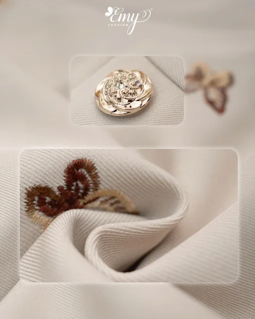 EM9657 Đầm Xoè Kem Peplum Thêu HT