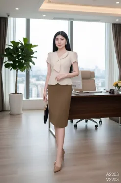 A2203 Áo Kem Phối Nơ