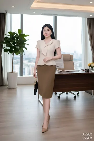 A2203 Áo Kem Phối Nơ A2203 Áo Kem Phối Nơ