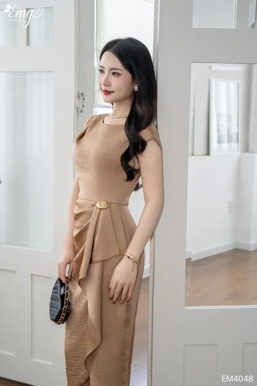 EM4048 Đầm Xoè Nhún Eo Tay Con