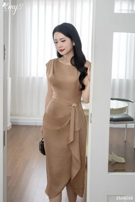 EM4048 Đầm Xoè Nhún Eo Tay Con