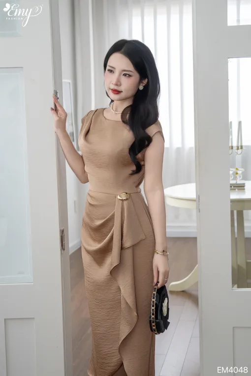 EM4048 Đầm Xoè Nhún Eo Tay Con