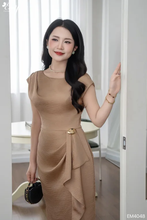 EM4048 Đầm Xoè Nhún Eo Tay Con