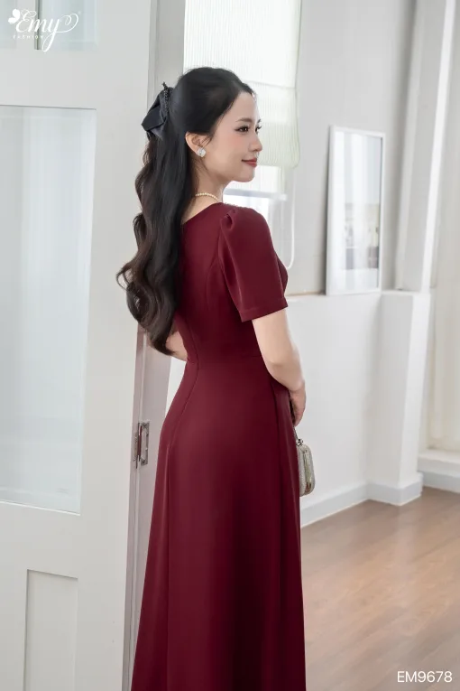EM9678 Đầm xòe đỏ dự tiệc sang trọng