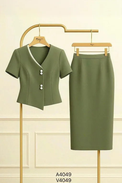 EM4049 Sét Áo+ Chân Váy Xanh Rêu