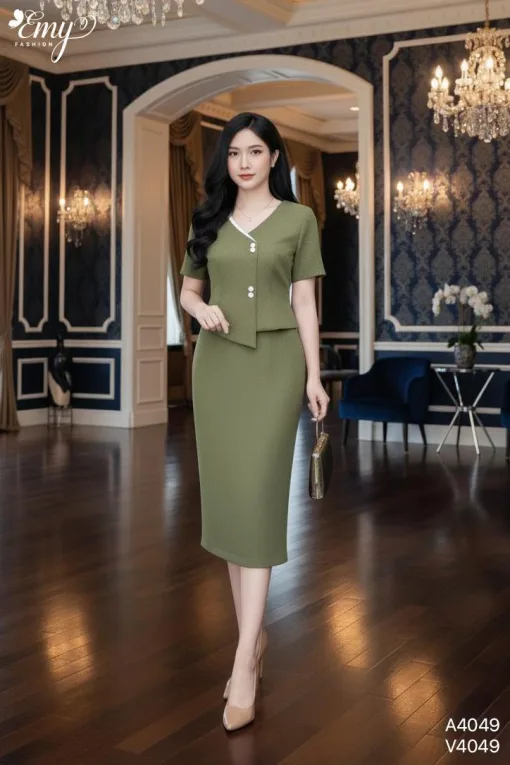 EM4049 Sét Áo+ Chân Váy Xanh Rêu