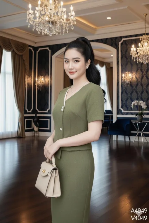 EM4049 Sét Áo+ Chân Váy Xanh Rêu