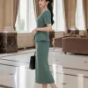 EM2207 Đầm Body Peplum Xanh Mint