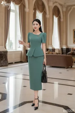 EM2207 Đầm Body Peplum Xanh Mint