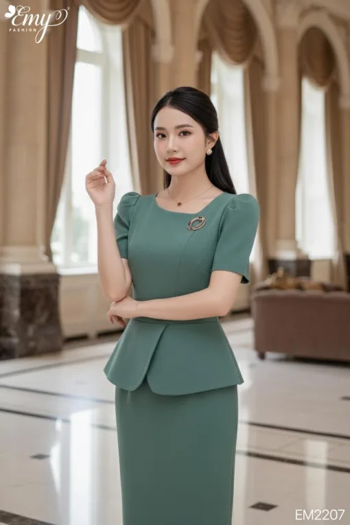 EM2207 Đầm Body Peplum Xanh Mint