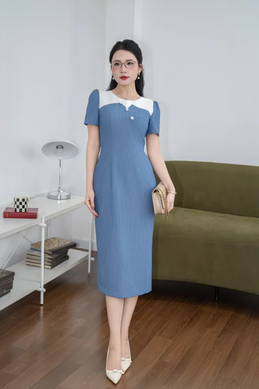 EM9700 Đầm Xoè A Cổ Phối Thanh Ngọc