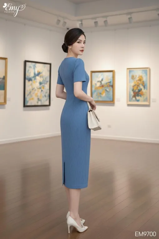 EM9700 Đầm Xoè A Cổ Phối Thanh Ngọc