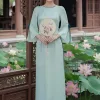 EM4055 Áo Dài Gấm Xanh HT Hoa