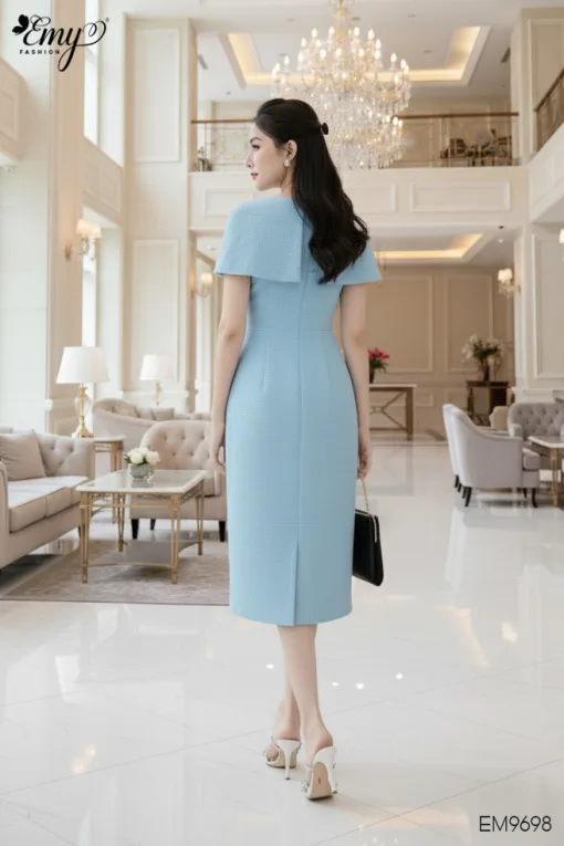 EM9698 Đầm Xoè A Vai Choàng Xanh