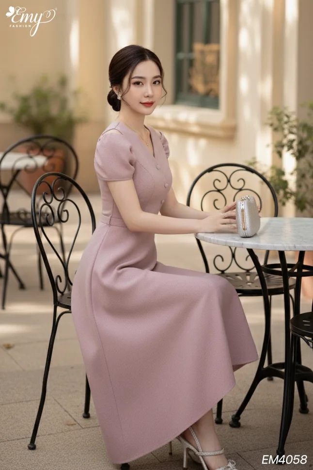 EM4058 Đầm Xoè Hồng Tay Phối EM4058 Đầm Xoè Hồng Tay Phối