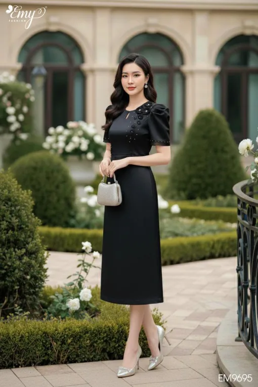 Đầm xòe dự tiệc cổ tròn EM9695