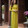 EM4066 – Áo Dài Lụa Gấm Hai Da Màu Vàng Bơ