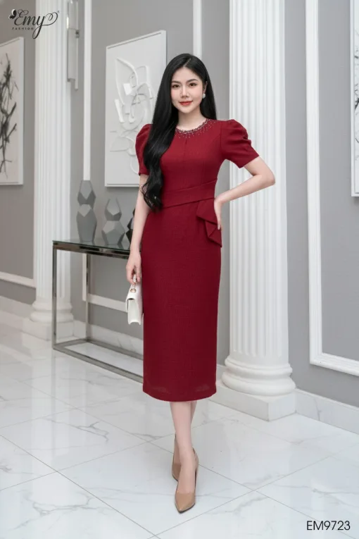 Đầm dạ hội đuôi cá tafta phi đỏ - EM9723