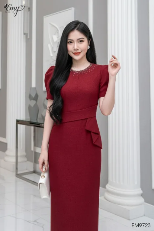 Đầm dạ hội đuôi cá tafta phi đỏ - EM9723