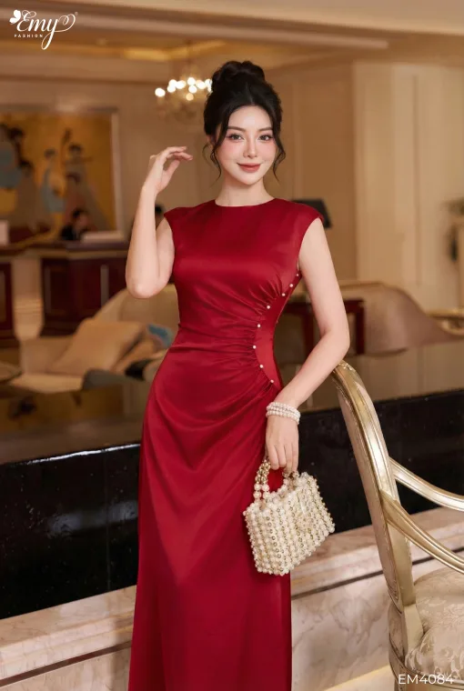 EM4084 - Đầm Dạ Hội Đỏ Kết Ngọc Eo