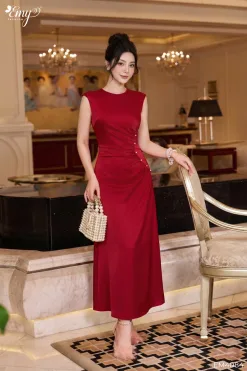 EM4084 - Đầm Dạ Hội Đỏ Kết Ngọc Eo