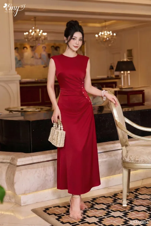 EM4084 - Đầm Dạ Hội Đỏ Kết Ngọc Eo