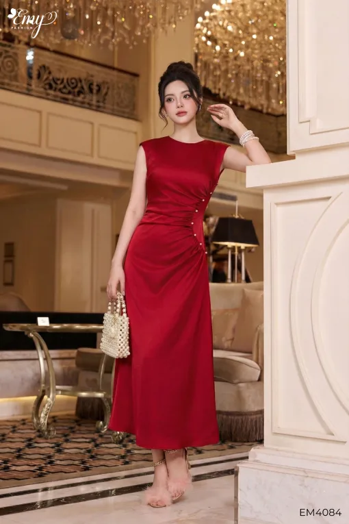 EM4084 - Đầm Dạ Hội Đỏ Kết Ngọc Eo