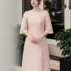 EM9733 Đầm Suông Taffta Hồng