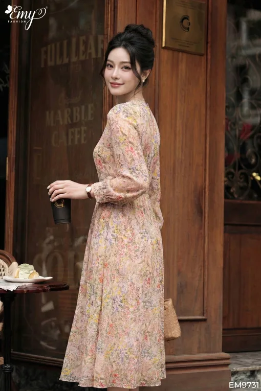 EM9731 - Đầm Xoè Tay Dài Smocking