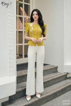 A4090 Áo Vàng Phối Hoa Vải