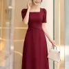 EM2246 - Đầm Xoè Đỏ Cổ Vuông Chéo Eo