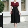 Đầm xòe dự tiệc ruby đỏ dô phối-EM2232