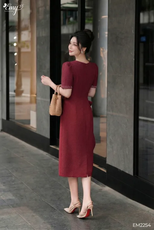 EM2254 - Đầm Body Tuypsi Đỏ Bèo Eo
