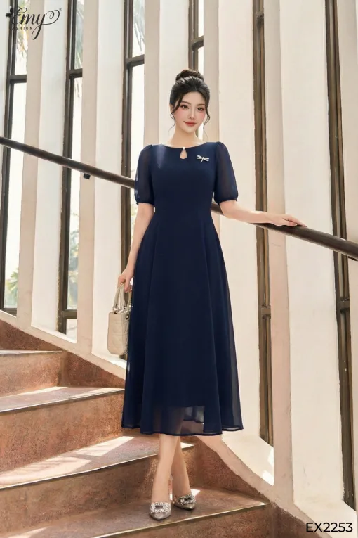 EM2253 Đầm Xòe Vải Chinfon Xanh Đen