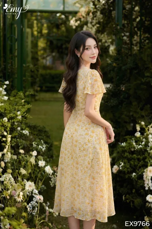 EX9766 Đầm Xoè Chifon Xanh Đen