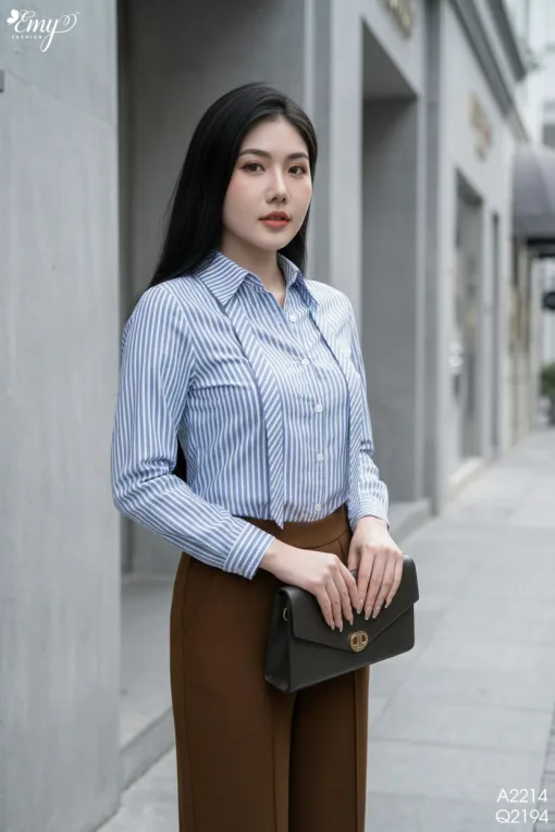 A2214 Áo Sơ Mi Sọc Tay Dài