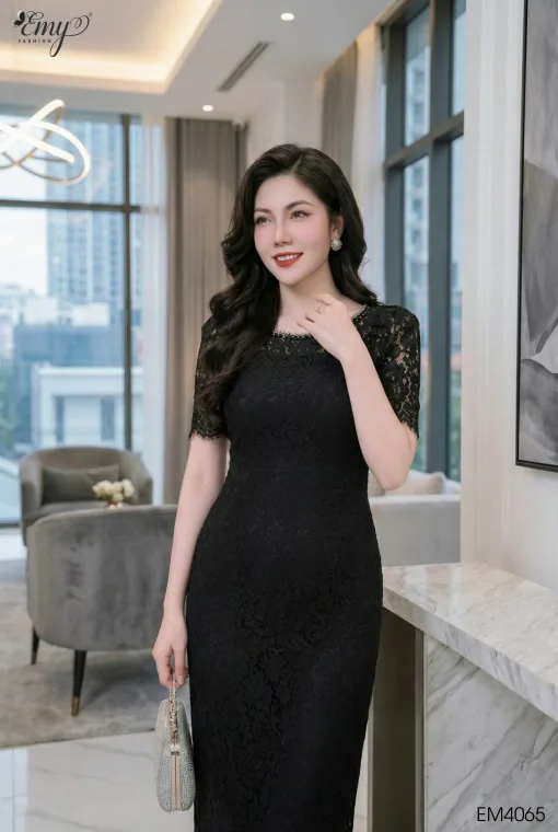 EM4065 Đầm Body A Ren Đen