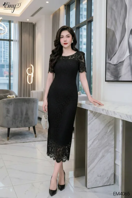 EM4065 Đầm Body A Ren Đen