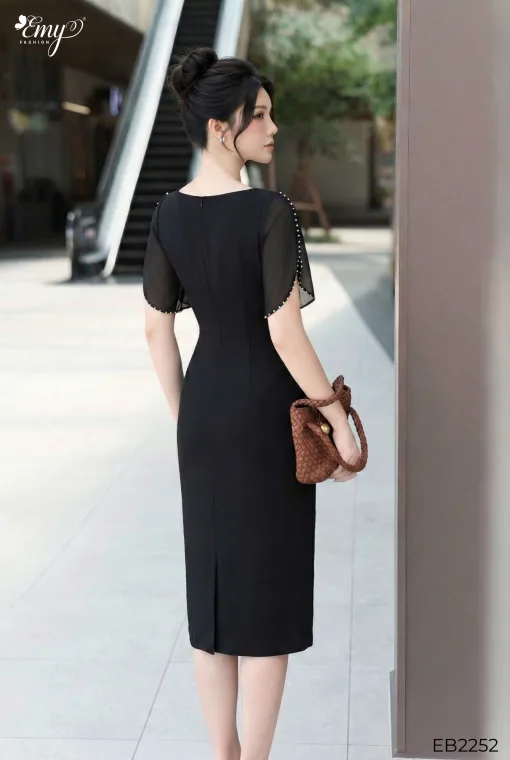 EB2252 Đầm Body Solen Nhật Đen Nhún Eo